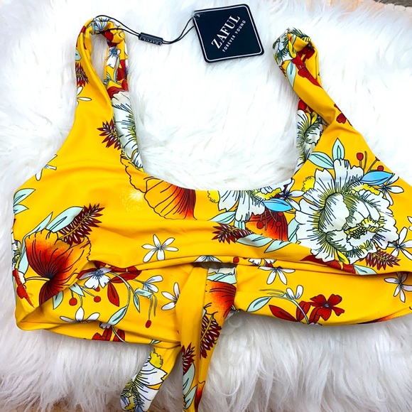 ZAFUL Floral Tie Front Bra Swimwear - Yellow S - Picture 5 of 9